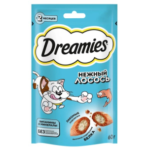 Лакомство Dreamies для взрослых кошек с добавлением лосося, 60г