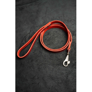 Поводок из натуральной кожи, цвет красный c серой нитью 120см