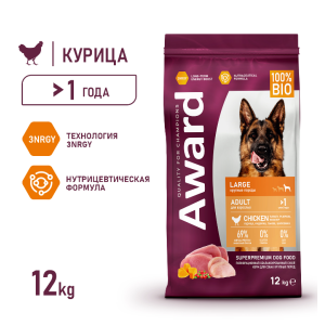 AWARD  сухой корм   для взрослых собак крупных пород с курицей и индейкой 12кг