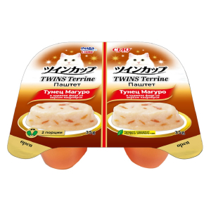 INABA ЧАО ТВИНС ТЕРРИН Паштет пресерва для кошек из тунца Магуро и куриного филе со вкусом кацуобуси (35г*2шт) упаковка