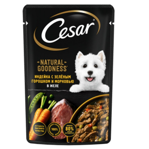Cesar Goodness консервированный для взрослых собак всех пород,Индейка с зеленым горошком и морковью, 80г