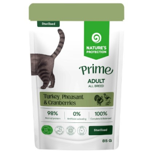 Natures Protection Prime Sterilised для кошек стерилизованных  кусочки в соусе индейка/фазан/клюква,85г