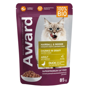 Award Cat Hairball & Indoor для выведения шерсти у взрослых домашних кошек (Утка в соусе)