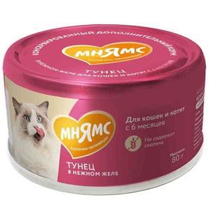 Мнямс влажный корм для кошек и котят старше 6 месяцев желе (тунец) 80гр