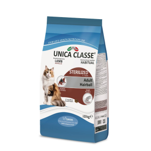 Unica Classe Корм сухой для стерилизованных кошек, для выведение шерсти из организма (ягненок), 10кг