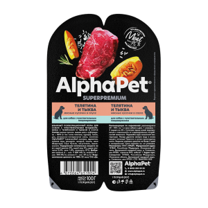 AlphaPet Консервы для собак с чувствительным пищеварением (телятина и тыква в соусе), 100г