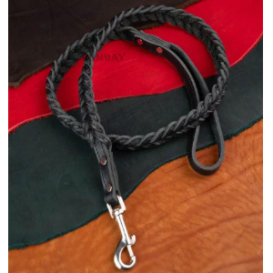 Поводок из натуральной кожи, цвет черный с черной нитью 120см