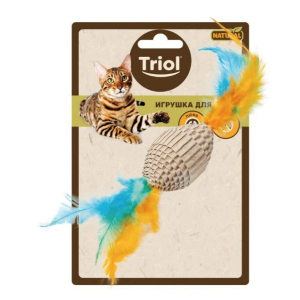 Triol Игрушка NATURAL для кошек из гофрокартона "Мяч для регби с перьями", 60/190мм