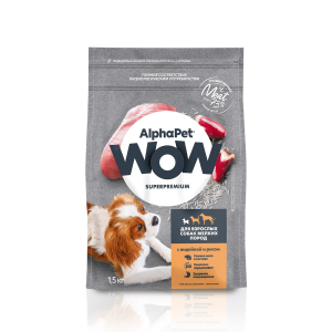 AlphaPet WOW сухой корм для взрослых собак мелких пород с индейкой и рисом 1,5 кг