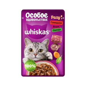 Whiskas влажный корм для кошек Особое удовольствие (рагу говядина/язык) 75гр