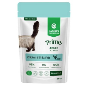 Natures Protection Prime Skin and Coat  для кошек всех пород, кусочки в соусе, курица/белая рыба,85г