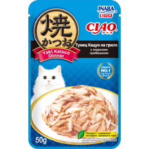 INABA пресерва для кошек, тунец Кацуо на гриле с морским гребешком 50гр