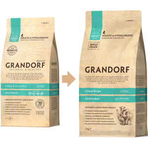 Grandorf Probiotics Indoor Корм сухой низкозерновой для взрослых кошек, с пробиотиками (4 вида мяса), 400г