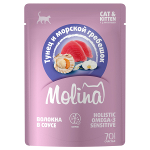 Molina влажный корм для котят и кошек, соус (тунец, морской гребешок) 70гр