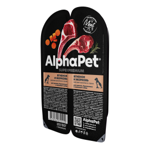 AlphaPet Консервы для щенков, беременных и кормящих собак (ягненок и морковь в соусе), 100г
