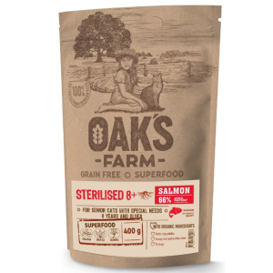 OAK'S FARM Grain Free Salmon Sterilised 8+ Cat сухой корм  для кошек зрелых стерилизованных, беззерновой, Лосось,400гр
