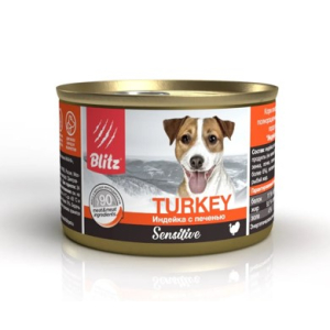 BLITZ Консервы для собак "Индейка с печенью", 200 гр