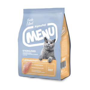 AlphaPet Menu сухой корм для взрослых стерилизованных кошек,с домашней птицей, 0,35кг