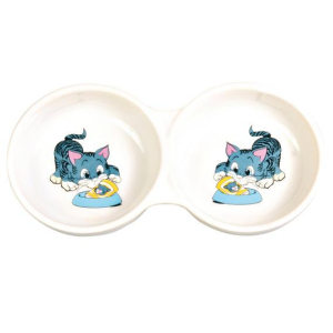 Миска "TRIXIE" для кошек, с изображением двойная, 2x0.15л/диам.11см