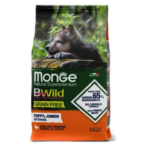 Monge Dog BWild GRAIN FREE Puppy & Junior сухой корм для щенков, беззерновой, из мяса утки с картофелем,2,5кг