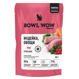 Bowl Wow влажный корм для стерилизованных кошек, желе (индейка, овощи) 85гр