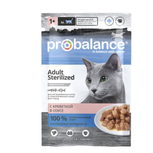 ProBalance Sterilized для стерилизованных и кастрированных котов с креветкой в соусе,85г