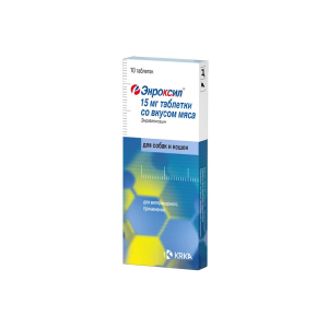 Энроксил KRKA 15 мг антибактериальный препарат для собак и кошек со вкусом мяса 10таб