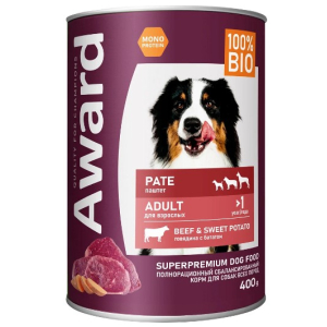 Award Dog Паштет для взрослых собак (Говядина с бататом), 400гр