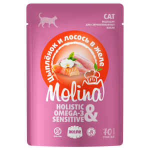 Molina влжаный корм для кошек (цыплёнок и лосось в желе) 70гр