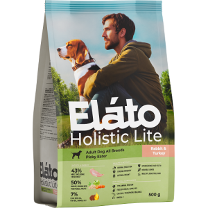 Elato Holistic Lite сухой корм для собак привередливых, всех пород с кроликом и индейкой  500г