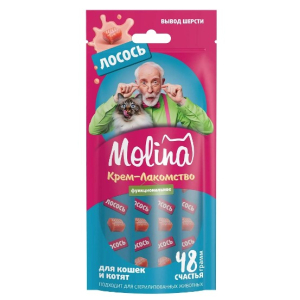 Molina Крем-Лакомство с лососем для кошек Вывод комков шерсти из желудка, 48г