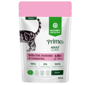 Natures Protection Prime Urinary для кошек всех пород кусочки в соусе белая рыба/анчоусы/клюква,85г