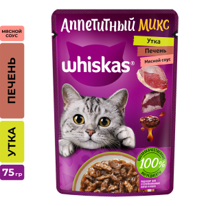 Whiskas Корм консервированный для кошек (утка, печень в мясном соусе), 75г
