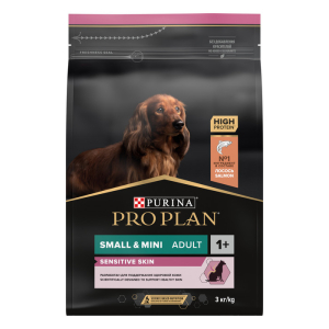 Purina Pro Plan Adult Корм сухой для собак мелких пород с чувствительной кожей (лосось, рис), 3кг