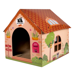 Когтеточка-домик Mr.Kranch для кошек 41,5х39,4х38,5 см из картона с кошачьей мятой,бежевая