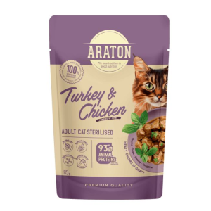 Nature's Protection ARATON Sterilised Adult влажный корм для стерилизованных кошек всех пород, кусочки в соусе (индейка, курица) 85гр
