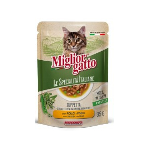 Miglior gatto Le Specialità Italiane для кошек полоски в соусе с курицей и горохом,85гр