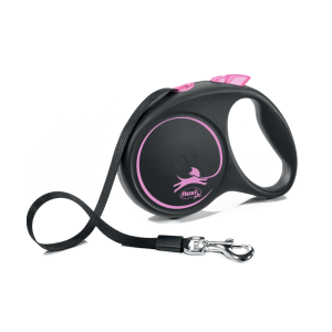 flexi рулетка Black Design M (до 25 кг) 5 м лента черный/розовый