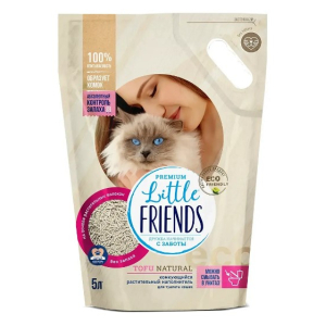 Наполнитель для кошачьего туалета "Little Friends Tofu Natural" растительный, без запаха, 5л, 2,5кг
