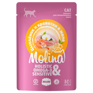 Molina влажный корм для кошек (цыплёнок и креветки в желе) 70гр