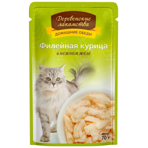 Деревенские лакомства Корм консервированный для кошек (филейная курица в нежном желе), 70г