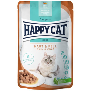 Happy Cat Care Meat in Sauce Haut & Fell Мясные кусочки в соусе с чувствительными кожей и шерстью для кошек, 85 гр срок до 24.02.2026