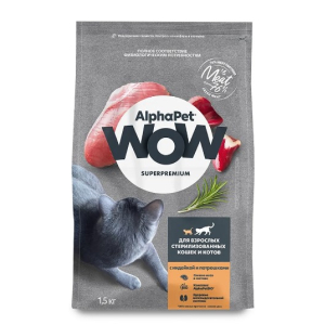 AlphaPet WOW Superpremium Cat Sterilised для взрослых стерилизованных кошек (Индейка с потрошками), 350гр