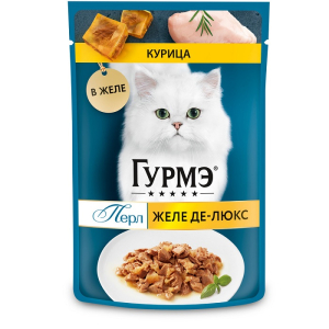 Гурме Перл Желе-Де-Люкс Корм консервированный для взрослых кошек (курица в желе), 75г