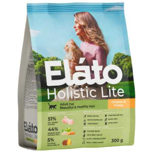 Elato Holistic Lite суой  корм для кошек с курицей и индейкой  для красивой и здоровой шерсти  300 г