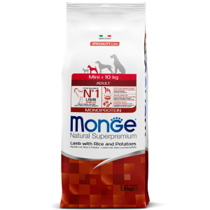 Monge Dog Speciality Line Monoprotein Mini сухой корм для взрослых собак мелких пород, из ягненка с рисом и картофелем 7,5кг