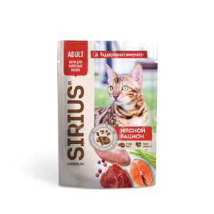 SIRIUS пресервы для кошек кусочки в соусе Мясной рацион 85гр