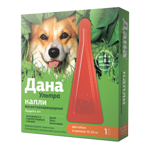 Дана Ультра капли от блох и клещей для собак и щенков 10-20кг, 1,6мл