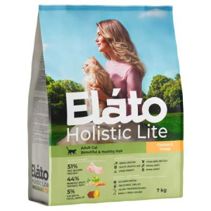 Elato Holistic Lite сухой  корм с курицей и индейкой   для красивой и здоровой шерсти 7кг