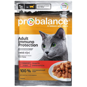 ProBalance Корм консервированный для кошек, способствует укреплению и поддержанию иммунитета (говядина в соусе), 85г
